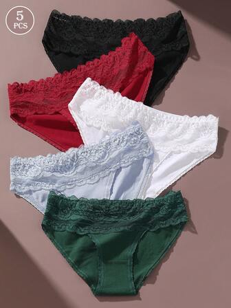 5pcs/Pack Sexy Lace Patchwork Comfortable Women's Bikini Briefs