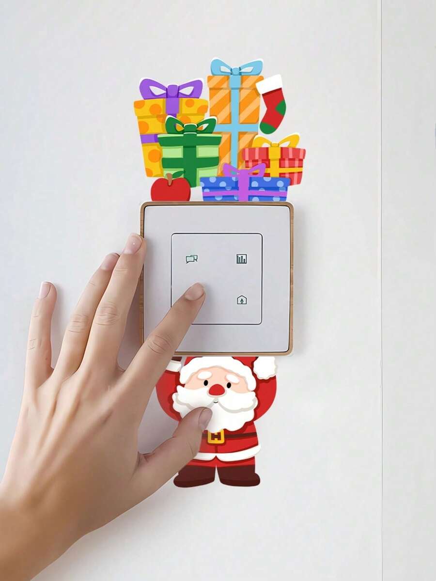 1PC Santa Claus And Gift Switch Sticker, Creative Home Wall Switch Decoration Sticker, Christmas Atmosphere Decoration, Suitable For Living Room, Bedroom, Dining Room, Holiday Decoration