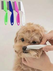 1pc 2-In-1 Pet Hair & Tear Stain Remover Brush - Stainless Steel Dog & Cat Flea Comb, Effectively Trims & Gently Removes Matted Fur And Fleas, Suitable For Dogs And Cats - Multicolor - View 1