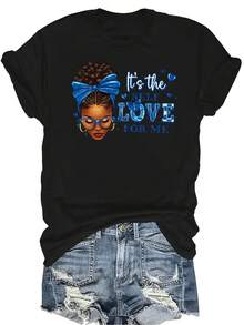 [Camiseta de moda casual] Camiseta de mujer suave y cómoda - Vibraciones de autoamor Casual de manga corta y cuello redondo, regalo perfecto para la abuela y la mamá, uso casual de primavera y verano - Negro - Ver 1