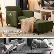 ZZW Sleeper Chair 84" Extra Long Convertible Chair Bed Upgraded 3-In-1 To 4-In-1 Pull Out Chair & Single Sofa Bed For Adult Sleeping Chair For Living Room & Small Space - 綠色 - 查看 3