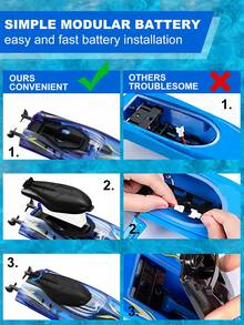 1pc Remote Control Boat With LED Lights, 2.4GHz RC Racing Boat Suitable For 8-12 Years Old, 10km/H High Speed Remote Control Speedboat, Waterproof Design For Pool & Lake, Rechargeable Battery, Summer Water Toy Gift For 3-12 Years Old Boys & Girls, Suitable For Christmas, Halloween, Easter, New Year, Birthday - Multicolor - View 3