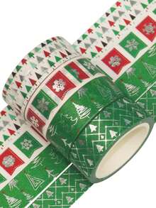 12 Rolls/Box Vintage Christmas Pattern Washi Tape Set, Creative Gold And Silver Foil Craft Design Washi Tape, Supplies For Making Handbook Essential, Party Gift Box Decorative Tape.