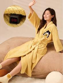 1 pièce Peignoir de bain brodé pour femmes, vêtement d'intérieur doux. Séchage rapide mais chaud, convient pour les fêtes, la maison, l'hôtel, la piscine, le spa, toutes les saisons