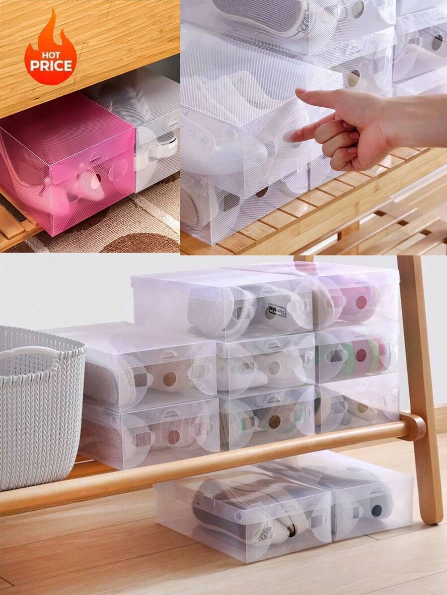 6 piezas/12 piezas/20 piezas Juego de cajas de zapatos de plástico transparente - a prueba de humedad, a prueba de agua, con orificios de ventilación, diseño plegable que ahorra espacio para almacenamiento de zapatos en el dormitorio, caja de almacenamiento de zapatos para el hogar y la vida/almacenamiento y almacenamiento/almacenamiento de zapatos/estante de zapatos