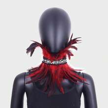 Women Gothic Artificial Feather Scarf Stylish Lace Decor Fake Collar Shawl Vintage Halloween Party Dress Up Cape