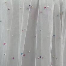 Manteles de mesa de boda con decoración de perlas de colores para recepción, fiesta de novia, mantel de mesa de postres, cortinas vaporosas con perlas, velo nupcial de tul y gasa con cuentas, mantel de lino con encaje