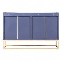 FCSQIU Mueble de cocina sin tiradores, 4 puertas, aparador con balda regulable y patas metálicas, 120 x 30 x 80 cm, para salón, cocina, color azul - Azul - Ver 9