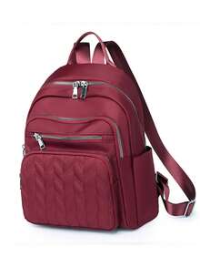 Women's New Rhombus Pattern Large Capacity Travel Casual Oxford Backpack - Red - View 2