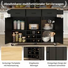 Dining Cart, Kitchen Cart, Removable Dining Cart With Worktop, Towel Rail And Spice Rack, Adjustable Dividers, Buffet Cabinet, Kitchen Cabinets, Tabletop With Wood Grain, Black - 1 - View 7