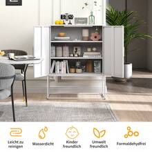 Metal Sideboard, Storage Cabinet – 2 Shelves, Freestanding Steel Cabinet, Magnetic Doors, Anti-Tip Lock, Living Room, Kitchen, Office, White, H 109 Cm * W 85 Cm * D 40 Cm - White + Metal + Modern - View 4