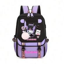Sanrio Sanrio Kuromi Laptop Backpack For Teens And Adults. With Multiple Compartments, USB Mounting Holes, Nylon, Suitable For School, College, Travel,Back To School Surprise Gifts School Supplies School Essentials