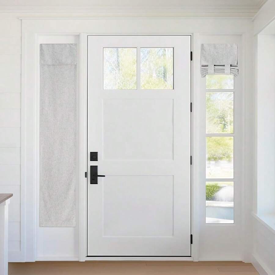 100% Blackout Curtains For Sightlight Window, Linen Textured Blend Privacy Front Door Curtain Blinds For French Door Kitchen Living Room Doorway, W 12 X L 69 Inch, Light Grey, 1 Panel - 混凝土灰英寸 - 查看 1