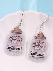 1 Pair Creative Unique Funny Realistic Brain Specimen Bottle Slogan Acrylic Dangle Earrings, Fashionable Accessory For Women, Suitable For Daily Wear, Festivals, Parties