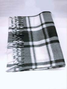 1pc Unisex Black, White & Gray Square Plaid Scarf, Faux Cashmere, Suitable For Outings, Group Purchases, Travel, And Gifts, Spring/Autumn