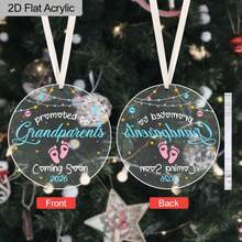 1pc/2pcs 2026 Newborn Baby Coming Soon Round Clear Acrylic Decorative Ornament,Pregnancy Announcement, Nursery Decor, Bedroom Decor, Christmas, Christmas Tree Ornament