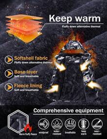 MAGCOMSEN Chamarra Hombre Invierno Impermeable Rompevientos Cálida Chamarras de Esquí de nieve Parka de Forro Polar con Capucha y bolsillos - Verde Ejército Camuflaje - Ver 4