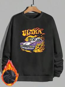 Men's Retro 80s Vintage Muscle Car & Ultra Graphic Print Sweatshirt - Turquoise Blue With Purple Classic Car Design, Loose Fit Casual Streetwear, Long Sleeve Round Neck Pullover For Automotive Enthusiasts,Fall Hoodies,Men's Fall Clothes,Street Wear,Halloween,Mens Hoodies,Y2k Clothes,Jesus Hoodie,Thanksgiving Day,Nightmare Before Christmas,Christmas - Black - View 1