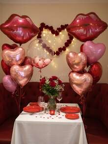 19pcs/Set Valentine's Day Party Decorations, 24" Clear Latex Balloons, Giant Red Lip/Mouth Foil Balloons, 18" Red/Pink/Rose Gold Heart Balloons, 5" Pink Latex Balloons, For Engagement, Proposal, Confession, Galentine's Day, Bachelorette Party, Room Decor, Photo Backdrop - View 4