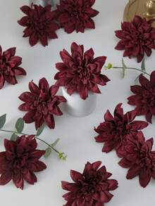 MEHELANY 12/5支装酒红色仿真大丽花，4.7英寸带茎人造花，仿真植物，适用于家居房间卧室春季婚礼装饰、花园中心装饰、派对、礼品、新娘腕花、情人节母亲节装饰、哥特式婚礼装饰、DIY花卉墙面背景、前院装饰，送给女孩、女性、女友、母亲、父亲的礼物