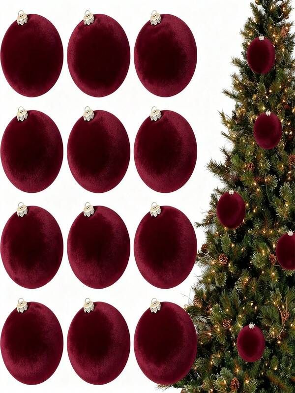 12PCS Wine Christmas Ball Ornaments Set Mixed Flocked Balls Ornaments Shatterproof Christmas Tree Decorations For Holiday,Party,Home(Burgundy) ,Christmas Decorations For Home,Christmas Home Decor Room Decor Winter