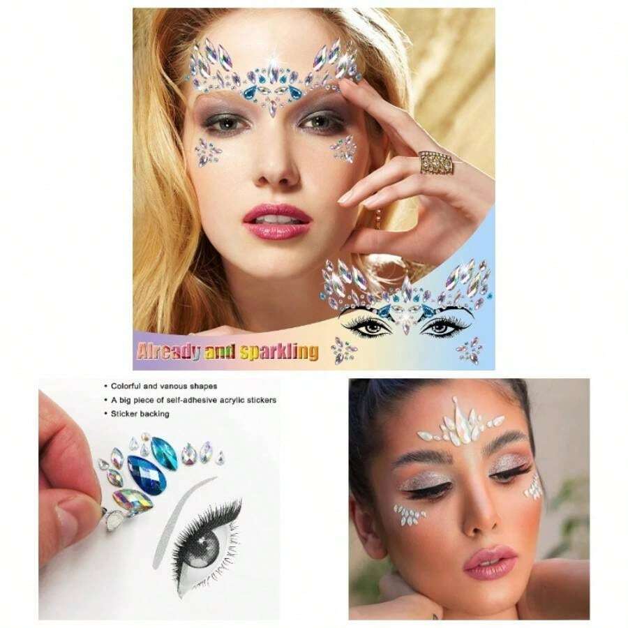 Pack De 2 Tatuajes Temporales Faciales Con Diamantes | Animales Brillantes | Para Carnaval, Cosplay Y Fiestas