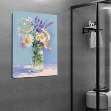 1PC Wildflowers, Daisies And Lavender In Glass Jars12X16inch And 16x24inch Framed , Classic Wooden Frame, Suitable For Living Room, Bedroom, Bathroom And Other Decorations, Perfect Gifts For Christmas, Halloween And Thanksgiving - 白色 - 查看 5