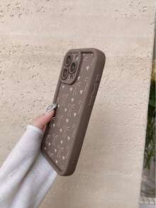 1 pieza Funda protectora para teléfono con diseño de corazón y lazo, con absorción de golpes, color marrón oscuro, compatible con iPhone 17/17Pro/17ProMax/17Air/11ProMax/12ProMax/13ProMax/14ProMax/15ProMax/16Plus/16ProMax, Galaxy A55/A15/S24Ultra - Marrón - Ver 3