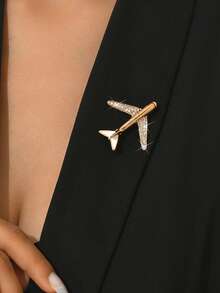 1 pieza Broche con diseño de avión con strass premium, accesorio estiloso para trajes y chaquetas de hombre - Dorado - Ver 3