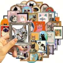 50 Cute Cat Stickers - Floral And Eyeglass Patterns, Pastel Tones - Matte Texture, No Residue - Suitable For Laptops, Water Bottles, Scrapbooks - The Perfect Gift For Cat Lovers And Stationery Collectors, Cat-Themed Design, Reusable Adhesive Stickers - 1 - 查看 9