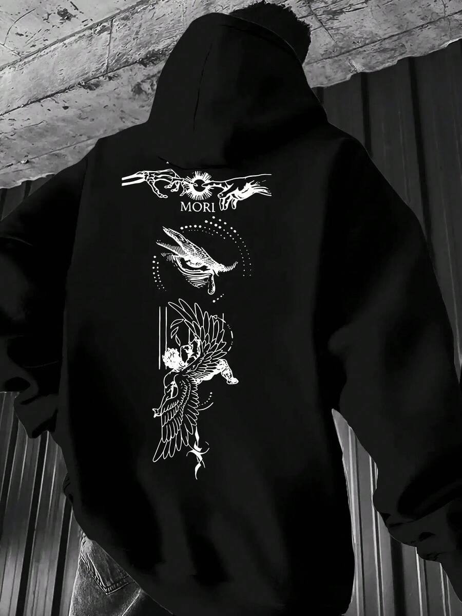 Dark Style, Men's Hoodie With Unique And Mysterious Visual Element Pattern Print - 黑色 - 查看 1