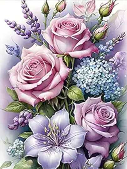 1pc DIY Diamond Painting - Floral, Home Decor, Full Drill, 30*40cm/40x50cm