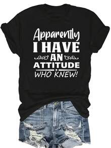 [Camiseta de Moda Casual] Camiseta de Mujer Suave y Cómoda - Actitud Revelada Casual de Manga Corta y Cuello Redondo, Regalo Perfecto para Abuela y Mamá, Uso Casual de Primavera y Verano - Negro - Ver 1