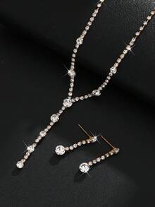 3pcs Minimalist Crystal Jewelry Set: Earrings & Necklace, Wedding Accessories Necklace Jewelry
