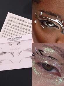 165pcs/Set 3-6mm Silver Plated Acrylic Futuristic Fake Nose Rings, Lip Studs, Temporary Body Jewelry, Face Stickers, Unisex Party Accessories - Multicolor - View 1