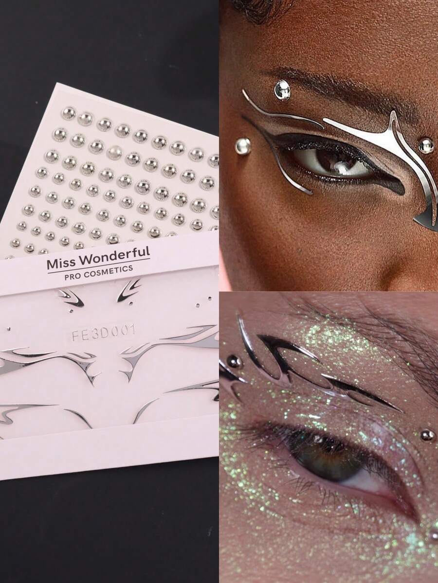 165pcs/Set 3-6mm Silver Plated Acrylic Futuristic Fake Nose Rings, Lip Studs, Temporary Body Jewelry, Face Stickers, Unisex Party Accessories - Multicolor - View 1