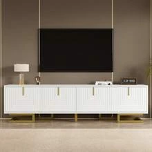 TV Cabinet, Base With Structured Doors, TV Cabinet, Golden Handle And Golden Legs - White + Particle Board - View 4