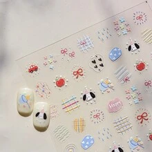 1 Piece Of 5D Relief Cartoon Nail Sticker, Cute Little Dog Bow, Flower Graffiti Lines, Self-Adhesive Nail Sticker, DIY Nail Charm, Stickers