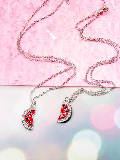 قلادتان فريدتان من نوعهما عالية الجودة بتعليقة البطيخ المتدفق بألوان متنوعة، طقم قلادة للصديقة المقربة/الحبيبة