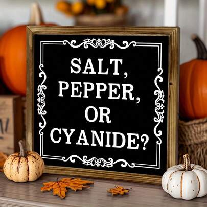1 Quirky & Humorous Wall Sign - Rustic Wooden Framed Kitchen Plaque "Salt, Pepper Or Cyanide?" - No Electricity Needed, Perfect For Hanging On Walls Of Dining Room, Kitchen, Bar - Multifunctional Gothic Style Home Decor Tabletop Accessory