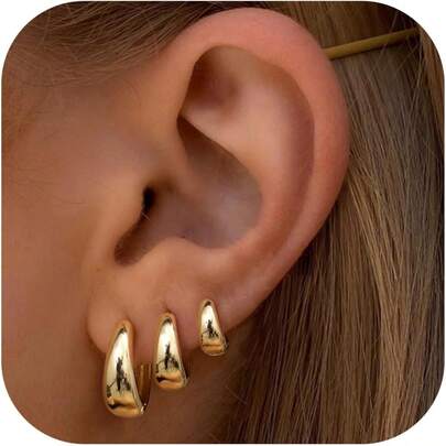 BESTEEL 3Pairs Gold Hoop Earrings Set For Women Chunky Gold Silver Earring 14K Gold Filled Hypoallergenic Small Huggie Hoops Lightweight Tiny Thick  Hoop Earrings Stacks For Multiple Piercing