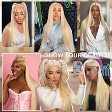 13x4 HD Transparent 613 Blonde Colored 28 30 34 Inch Lace Front Human Blended Hair Wigs For Women Straight Lace Frontal Wigs Brazilian Virgin Hair Pre-Plucked With Baby Hair Natural Hairline Soft And Natural Look Halloween Wigs For Daily Wear