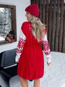 Women's Casual Comfortable Elegant Cute Y2K Commute Minimalist Christmas Party Knitted Drawstring Sweater Dress, Suitable For Daily, Evening Date, Holiday, Festival, School, Travel, Party, Spring, Autumn, Winter