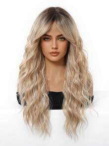 Long Wavy Ombre Brown Mix Blonde Highlight Wigs For Women Synthetic Hair Heat Resistant Ombre Wig For Daily Party Cosplay Use-24Inches - Tóc vàng ombre - Xem 3