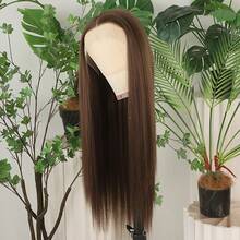 Brown Synthetic Lace Front Wigs Glueless Long Silky Straight Hair 13x4 HD Transparent Lace Wigs For Women Light Highlights Blonde Brown Color Heat Resistant Fiber Hair Natural Hairline Baby Hair Daily  Party Cosplay Halloween Use - 棕色 - 查看 7