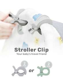 2Pcs Baby Stroller Clips, Gray & Green Secure Hold Clamps, Baby Mosquito Net Clips, Durable Plastic For Fixing Blankets/Toys, Practical Travel Essentials For Pram, Carrier, Trolley, All-Season Use