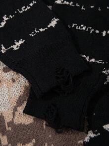 Autumn/Winter Men's Casual Loose Minimalist Aloof Cat Portrait English Letter Solid Color Retro Streetwear Knit Crew Neck Pullover Sweatshirt - màu đen - Xem 6