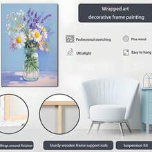 1PC Wildflowers, Daisies And Lavender In Glass Jars12X16inch And 16x24inch Framed , Classic Wooden Frame, Suitable For Living Room, Bedroom, Bathroom And Other Decorations, Perfect Gifts For Christmas, Halloween And Thanksgiving - 白色 - 查看 6