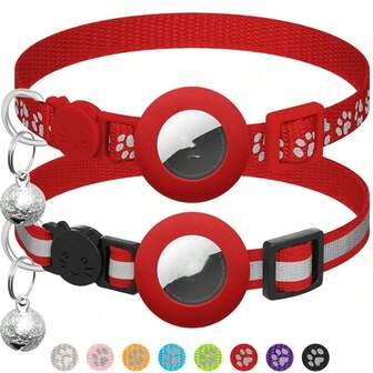 2 Packs Airtag Cat Collar Breakaway With Bell,Reflective Kitten Collar With Apple Airtag Cat Collar Holder,Adjustable 7-12In,Safety Buckle For Girl Boy Cats,Pet Supplies,Accessories