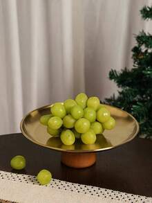 1 pieza Soporte para pastel de acero inoxidable con base de madera, plato para exhibir postres, bandeja multifuncional para frutas, adecuado para decoración de mesa de comedor, uso doméstico y de cocina, apto para el Ramadán - Dorado - Ver 8